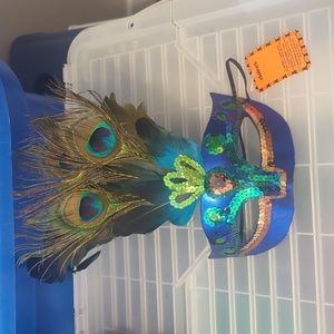 Peacock Feather Sequin Masquerade Mask - Blue